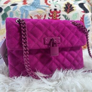 Kurt Geiger • Magenta Brixton Lock Full Grain Leather Crossbody Purse